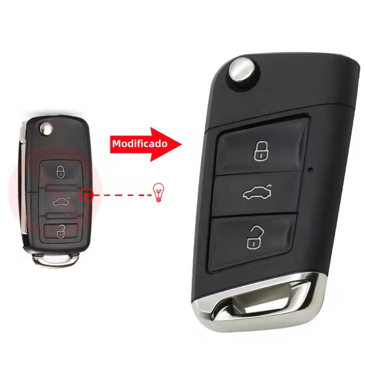 Carcasa De Llave Para Coche 3 Botones Plegable Adaptada Para VW Golf 4 5 Passat B5 B6 Polo Touran Caddy Eos Jetta Tiguan Seat Skoda Material ABS + Metal - 1