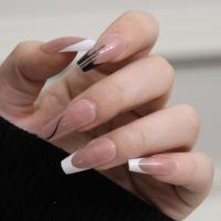 24Pcs/Box Uñas Postizas Cortas Redondas Nuevas Moda Blanco Mariposa Full Cover Press on Uñas Para Salon Uñas Francesas - details 4