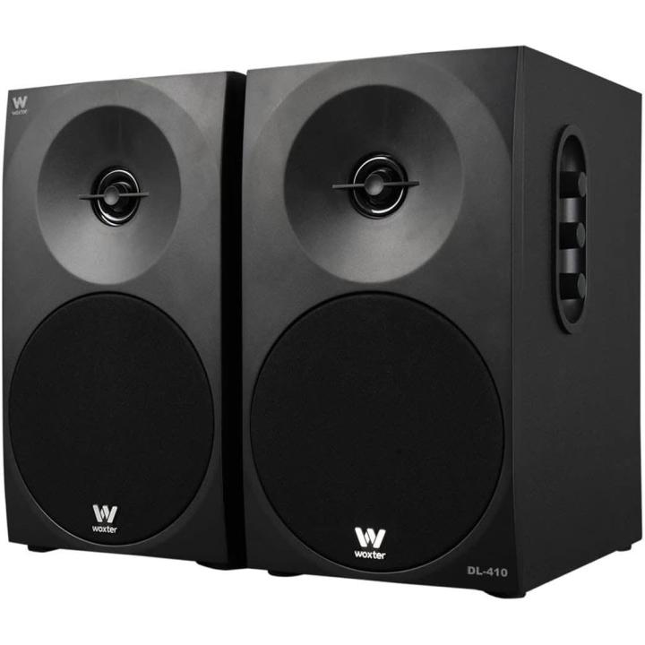 Woxter Dynamic Line 410 – Altavoces Estéreo 2.0 Autoamplificados con 150W, Ideal para PC Estudio, DJ Madera, Woofer de 4 pulgadas, 2 Tweeter, 3.5 mm, RCA, Control Volumen, Agudos, Graves - Colores: Negro o Blanco