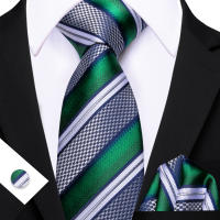 Set De Corbata Y Cufflinks Para Hombre Con Rosas Amarillas Y Rojas Teal Y Gris Rayadas Formal Para Bodas Y Comidas En Party - details 4