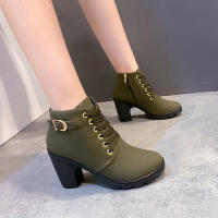 Botas De Tacón Alto Para Mujer 2023 Primavera Invierno Calidad Superior Con Cordones Modernas Europeanas PU Botines De Tacón Con Entrega Rápida - details 14