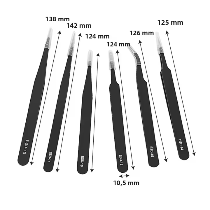 Juego De 6 Piezas De Aretes Precisos Para Reparación Industrial Antiestáticos Para Relojes Joyas Y Electrónica Incluye Aretes De Carbono - 1