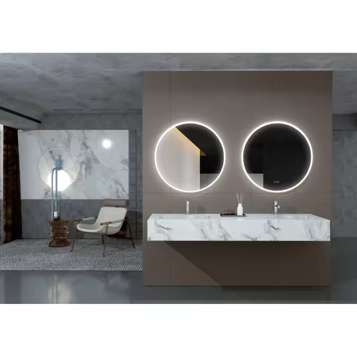 IMEX - Espejo Baño con Luz  Espejo de Baño Grande  Espejo LED Antivaho  Espejo de Pared Redondo 60cm  Serie Atenas  Color Traslucido - 1