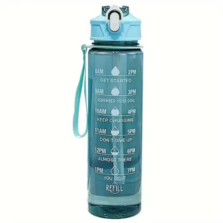 Botella Deportiva De 800ml/27oz Con Escala De Tiempo a Prueba De Fugas Para Viajes Y Fitness Plástico Resistente - 1