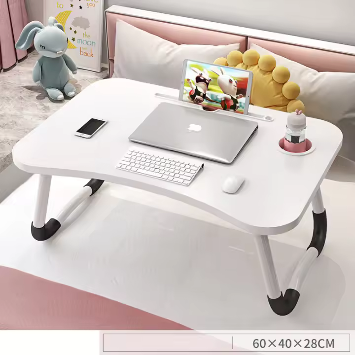 Mesa de Ordenador portátil para Cama y sofá, Soporte para Ordenador portátil, Soporte Vaso Mesa Plegable, portátil, Bandeja de Desayuno Mesa de Cama multifunción - 1