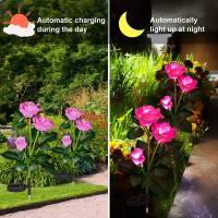 Lámpara Solar Exterior Impermeable Con 3 Cabezas De Flores Iluminadas Luz De Rosas Para Decoración De Jardín Y Patio De La Casa - details 2