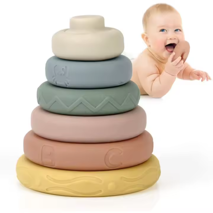 piezas de juguetes circulares apilables y anidados para bebés, anillos de construcción suaves apiladores y mordedores, el mejor regalo para niños y niñas de 1, 2, 3 y 4 años - 1