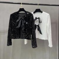 Abrigo De Lante Con Borla Para Mujer Estilo Francesa Con Lentejuelas Cuello Redondo Manga Larga Top Corto De Polyester Y Nylon - details 26
