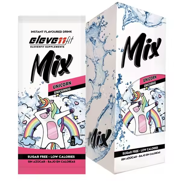 Eleven Fit Mix Instantáneo, Caja de 12 Sobres Sabor Unicornio - Prepara 1.5L de Bebida Saludable - Sin Azúcar, Baja en Calorías y Carbohidratos - Ideal para Agua/Leche, Cocinar y Preparar Postres - Mejora tu Dieta - Apto para Adultos y Niños - 1