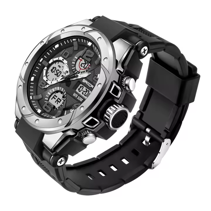 Reloj Deportivo Para Hombre SANDA G Estilo Dual Display LED Digital Quartzo Impermeable 50M Reloj Militar Con Pantalla Luminosa Y Alarmas - 1
