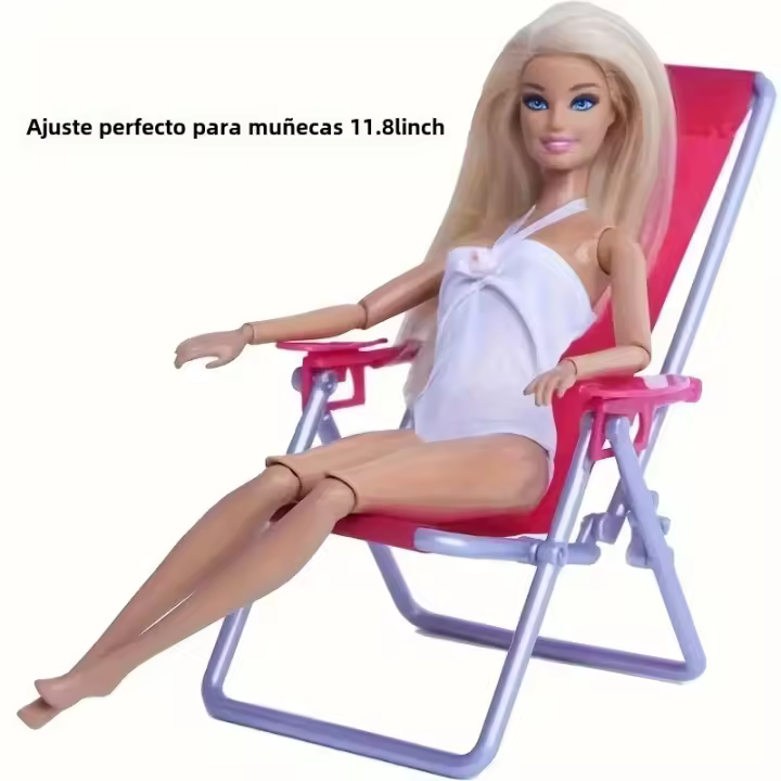 Silla De Playa Plegable Rosa Para Muñecas De 11.8 Pulgadas Accesorio Duradero Para Escenas De Casa De Muñecas Material Plástico Origen China - 1