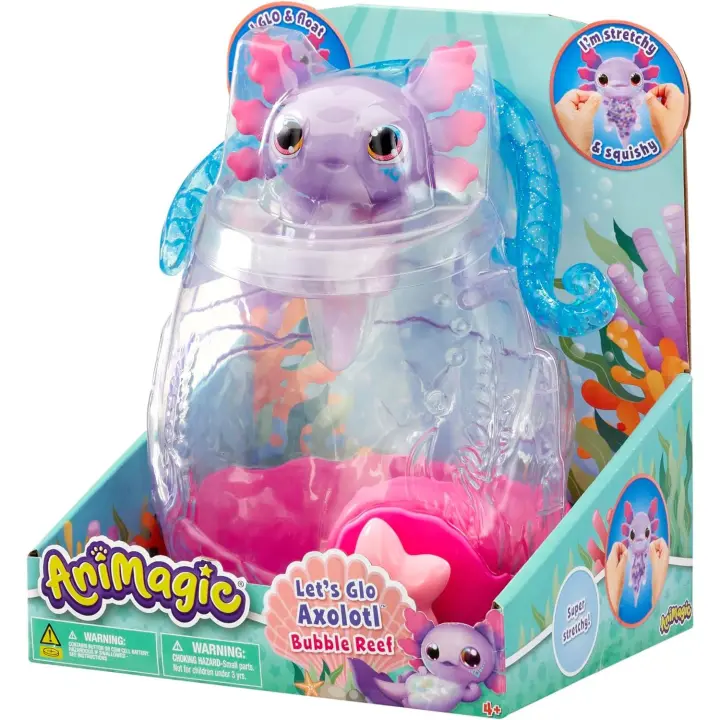ANIMAGIC - Acuario Axolotl - para Transportar tu Mascota Electrónica & Lumínica - para Niños a Partir de 4 Años - Juego Sensorial & Interactivo - Incluye el Acuario y un Axolotl Morado (Goliath 30943) - 1