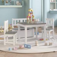 vidaXL Mesa y sillas infantiles 4 piezas MDF en color Blanco y gris/Blanco y beige | cómodas modernas ergonómicas para comedor cocina salón hogar - details 0