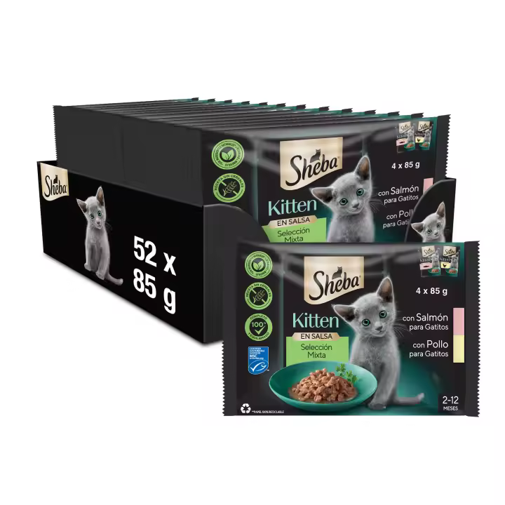 Sheba Kitten Pouch Selección Mixta con Salmón y Pollo, Multipack​ 12 x 4 x 85g - 1