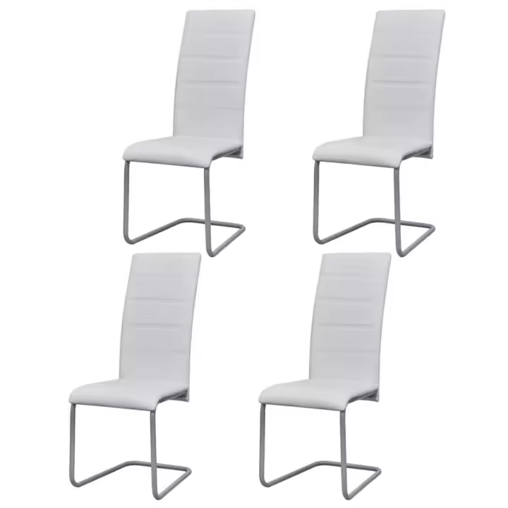 vidaXL Sillas de comedor voladizas 4 unidades de tela blanca - 1