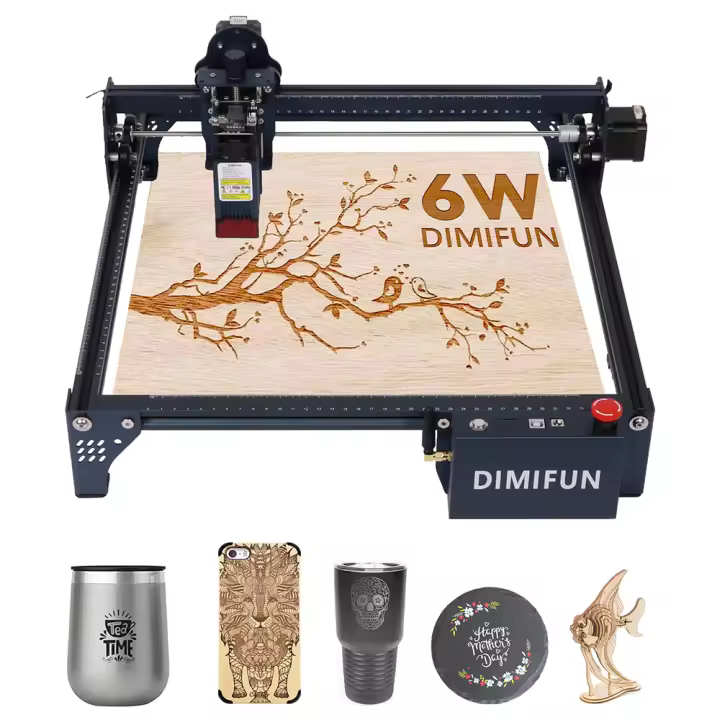 Máquina de grabado láser DIMIFUN DM6 B6 6W / B12 12W, protección ocular, precisión de 0.01 mm, punto de 0.06 mm, velocidad de 12000 mm/min, 330*330 mm USB/APP/Online/TF - Enchufe UE - 1