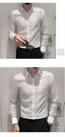 Camisa De Rayas Para Hombre Verano Transpirable Con Cortes De Encaje Manga Larga Ajustada Para Clubes Proms Fiestas Sociales - details 8