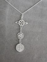 collar triple protección nudo de bruja, tetragramaton y san Benito plata de ley-40ycuatrojoyeria - details 2
