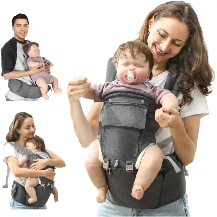 AIYAPLAY Mochila Portabebés de Recién Nacido hasta 36 Meses Portabebés con Asiento Extraíble Cinturón Ajustable y Bolsillo de Almacenamiento Carga 15 kg Gris - 1