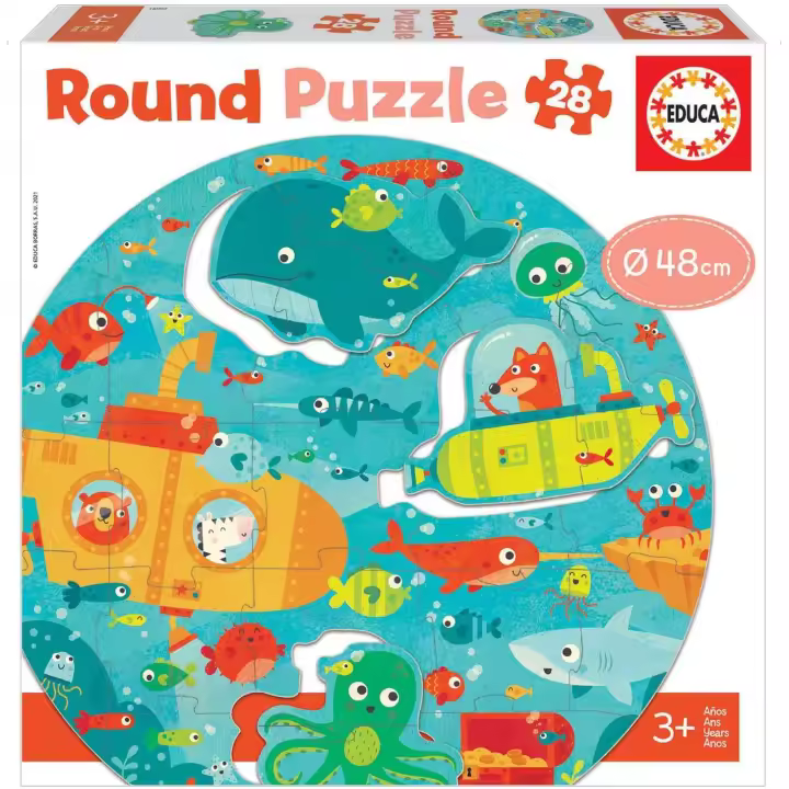 Educa - Round Bajo el Mar. Puzzle Redondo Infantil. 28 Piezas. +3 años Educa18907 - 1