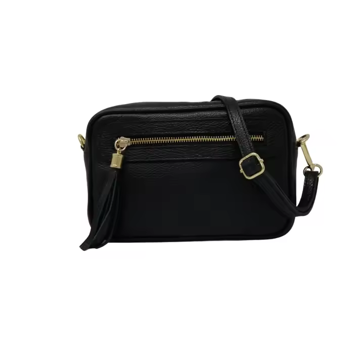 Bolso de HOMBRO mujer de cuero Genuino, bandoleras Mujer pequeñas, ajustable Y 2 bolsos con Cremallera, Italian artesania JOY (Negro) - 1