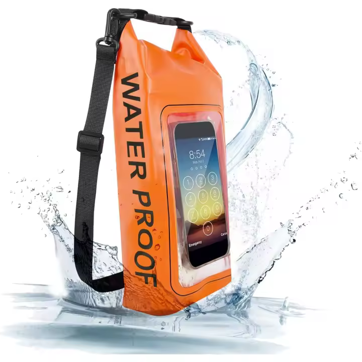 Bolsa de Teléfono de Playa Impermeable 2L, Bolsa Seca para Kayak Con Funda, Accesorios Camping Esenciales (Naranja 2L) - 1