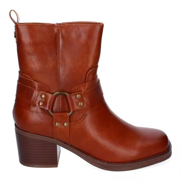 PuntoSalao Botines de tacón medio estilo motero mujer color camel 4320 - 1
