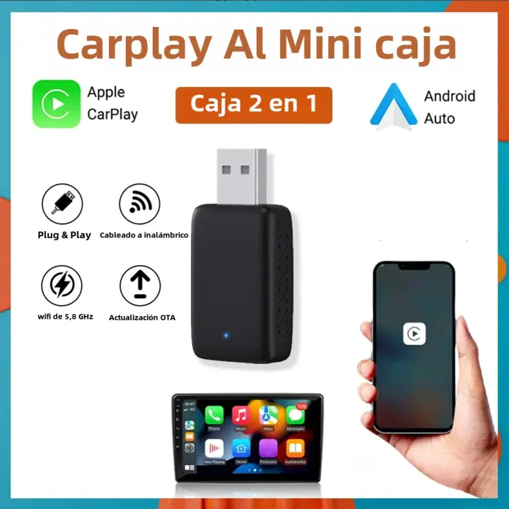 Adaptador Mini 2en1 Para Coche De Cable a Inalámbrico Carplay Y Android Auto Con Conexión Automática BT WiFi Compatible Con 99% De Los Coches Con CarPlay Original - 1