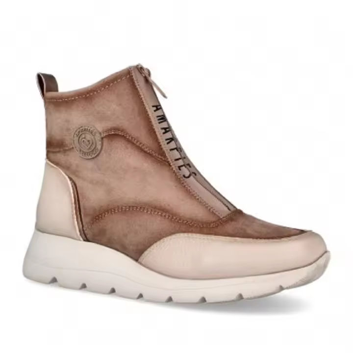 Amarpies 27098 crema, botín mujer con cremallera frontal y piso plataforma, ligera y cómoda. - 1