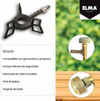 Elma Pack Hornillo de gas en Hierro Fundido con Manguera de Conexión y Válvula de Seguridad I 6,5 KwI Kit Completo compatible con Gas Butano y Propano - details 2