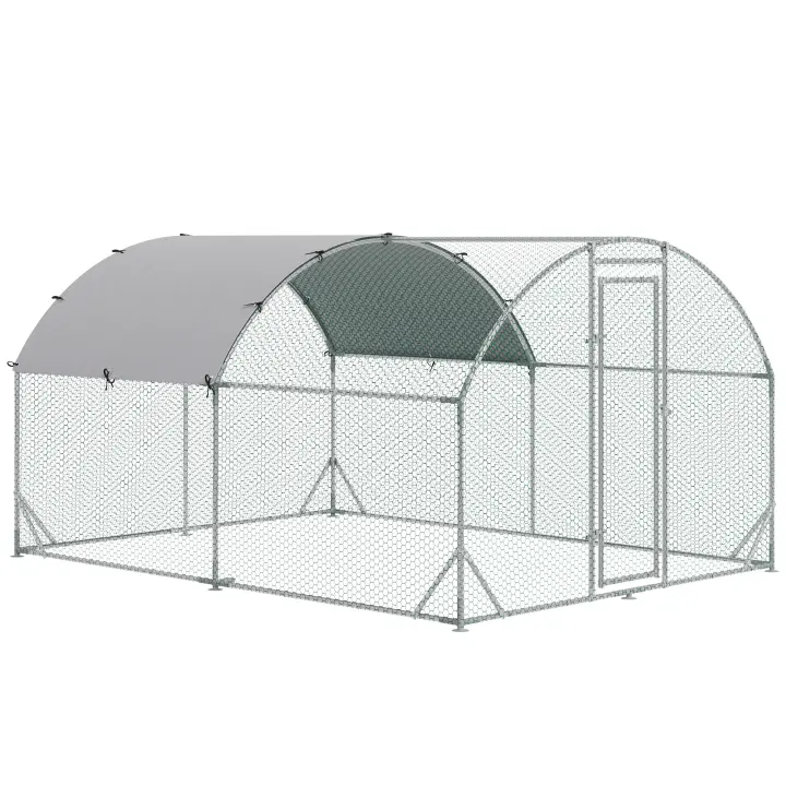 PawHut Gallinero para Exterior Grande Jaula para Gallinas de Acero Galvanizado con Techo de Tela Oxford Corral y Cerradura para Conejos Aves Plata - 1