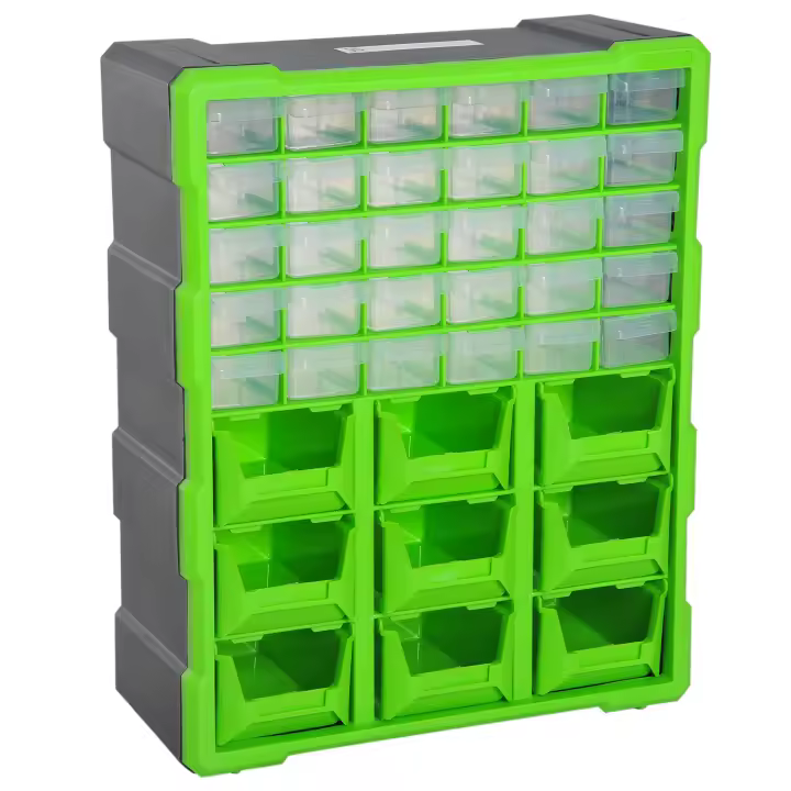DURHAND Armario Organizador de Herramientas 39 cajones tipo Estantería DIY Caja Cajonera de Herramientas 38x16x47,5 cm PP Verde - 1