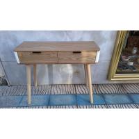 VERSA - Consola de madera color natural, 2 cajones, extremos blancos ondulados, 90x33x78 cm - details 5