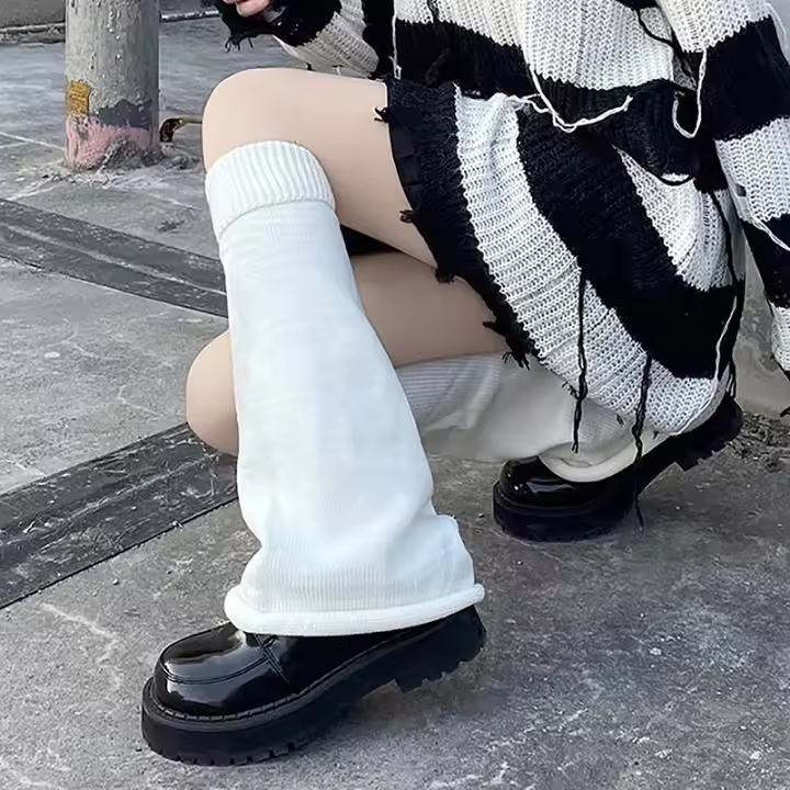 Calentadores De Piernas Góticos Y2K Para Mujer Accesorios Fluffy De Otoño Invierno Calcetines Largos De Punto Estilo Lolita - 1