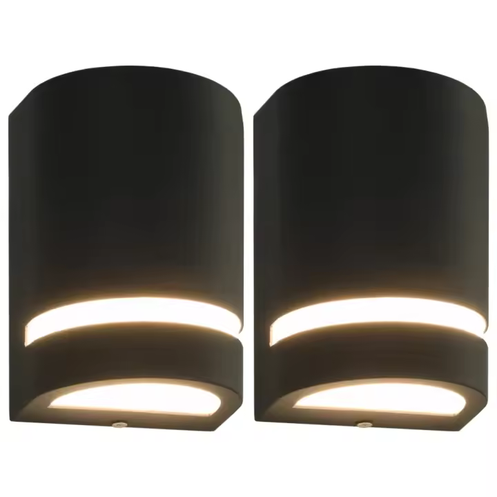 vidaXL Lámparas de Pared para Jardín (2 unidades) Semicircular 35 W Negra Iluminación Dimensiones 75 x 95 x 150 mm, 75 x 95 x 238 mm - 1