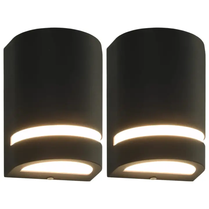vidaXL Lámparas de Pared para Jardín (2 unidades) Semicircular 35 W Negra Iluminación Dimensiones 75 x 95 x 150 mm, 75 x 95 x 238 mm - 1