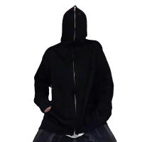 Chaqueta Harajuku Para Hombres Con Capucha Y Cierre De Cremallera Sudadera De Manga Larga Oversize Negro Estilo Retro - details 6