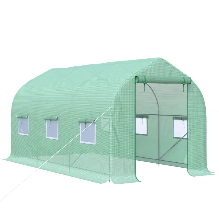 Outsunny Invernadero de Jardín 400x200x200 cm Tipo Túnel con 6 Ventanas Transpirables y Puerta Enrollable con Cremallera Huerto para Cultivo Plantas Verduras - 1