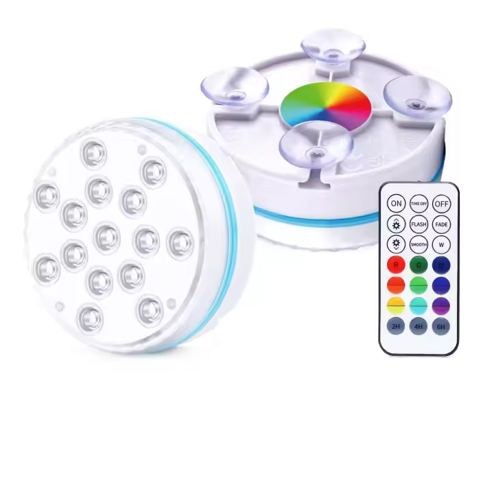 Luz LED Sumergible para Piscina, 2 Piezas, RGB 16 Colores, Control Remoto RF - 1