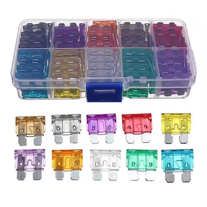 AUTOZOCO Fusibles estándar para automóviles, Kit de fusibles para automóviles, Set de fusibles para coches, Contiene 10 uds de cada amperaje: 2A 3A 5A 7,5A 10A 15A 20A 25A 30A 35A, 100 unidades, 32V - 1