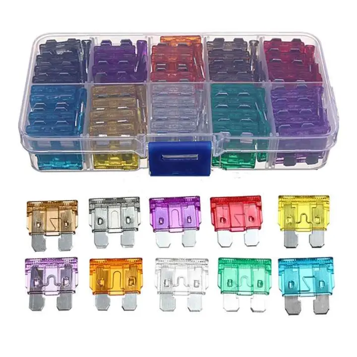 AUTOZOCO Fusibles estándar para automóviles, Kit de fusibles para automóviles, Set de fusibles para coches, Contiene 10 uds de cada amperaje: 2A 3A 5A 7,5A 10A 15A 20A 25A 30A 35A, 100 unidades, 32V - 1