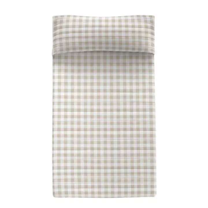 Happyfriday- Vichy beige Colcha, Colchas infantiles 100% Algodón (exterior) 100% Poliéster (relleno), calidad de 150 TC, Fabricado en España - 1