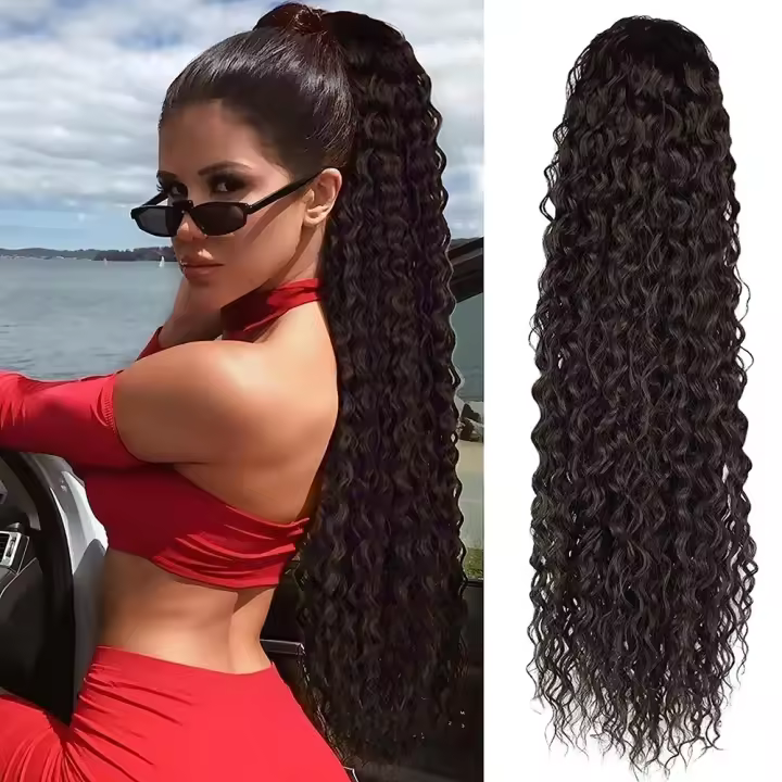 Pelucas Sintéticas 24 Pulgadas Cacheadas Con Cola De Caballo Extensión De Cabello Resistente Al Calor Con Cordón Para Mujeres Y Niñas - 1