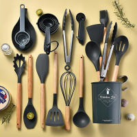 Set De Utensilios De Cocina De Silicona 34 Piezas Negro Antideslizante Con Manos De Madera Espátula Shovel Batidores De Huevo Accesorios De Cocina Ecológicos Y Resistentes Al Calor - details 1