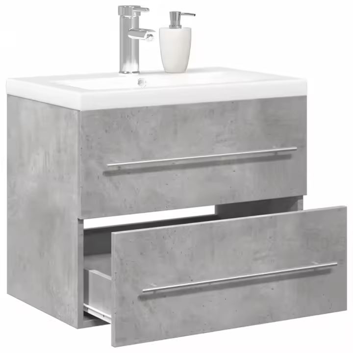 vidaXL Set muebles de baño 2 piezas madera contrachapada gris hormigón - 1