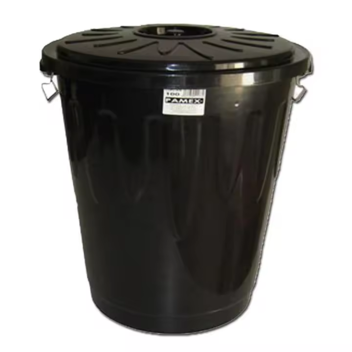 Cubo basura bin negro 100 litros plastico con tapa pamex - 1