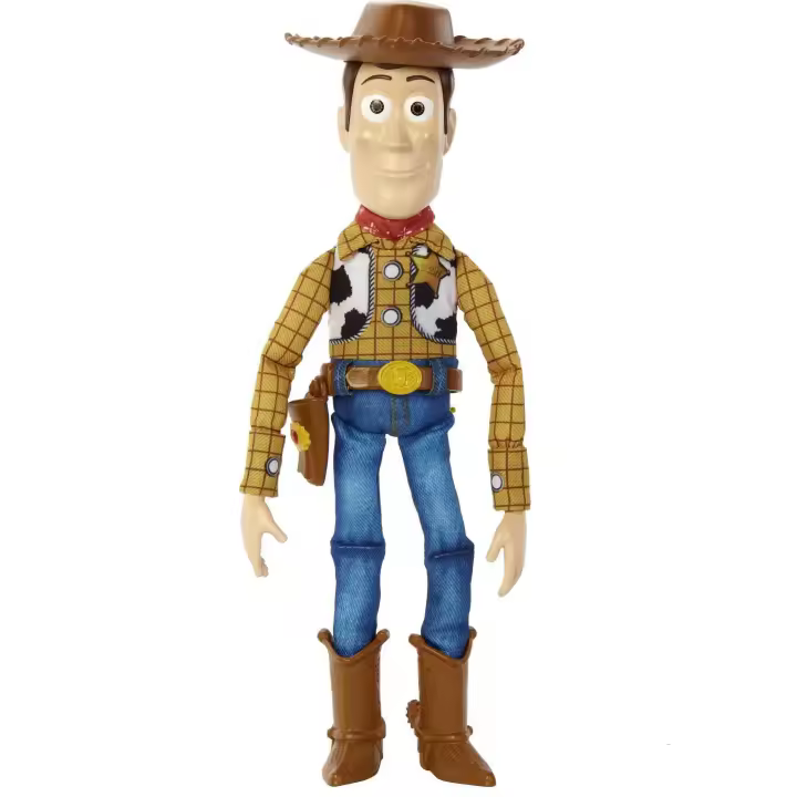 Película de Disney y Pixar Toy Story, figura de Woody parlante y cuerpo de muñeco de trapo, 20 frases, luz activa de pestaña Pull, Roundup Fun Woody - 1