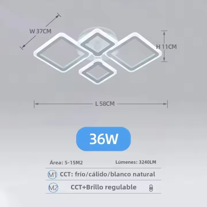 Lámpara De Techo Moderna En Acrílico LED Cuadrada Para Sala De Estar Dormitorio Comedor 3 Colores Luz De Ambiente Montaje Fijo - 1