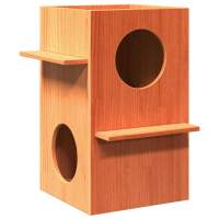 vidaXL Casa para gatos cera marrón 43x43x60 cm madera maciza pino en color Crema/Taupé - details 0