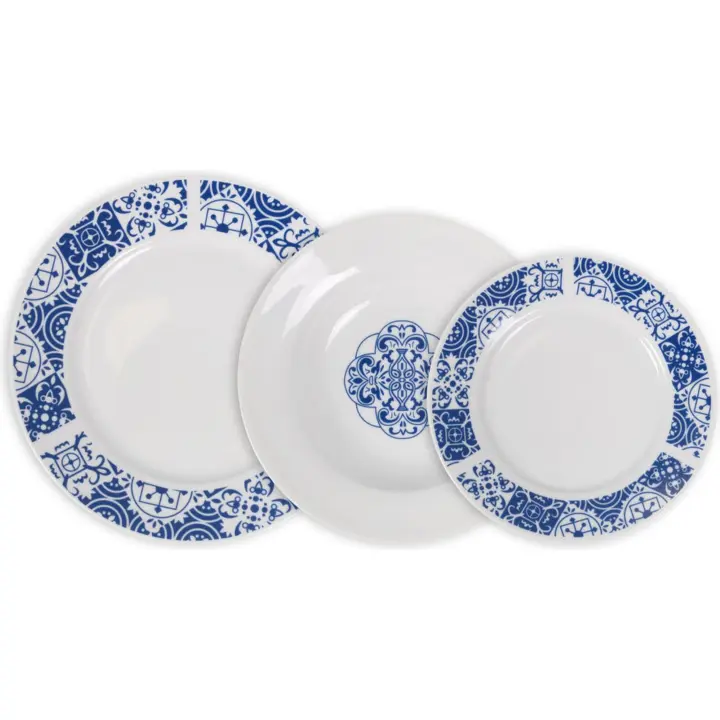 La Mediterránea - Vajilla completa 12 Piezas de Porcelana, Incluye 4 Platos Llanos de (24 cm), 4 Platos Hondos de (21,5 cm) y 4 Platos de Postre de (19 cm) - 1